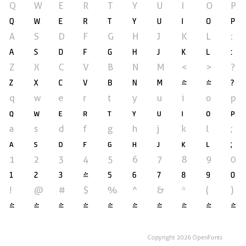 Character Map of FONTSPRING DEMO - Neuron Angled SC Regular