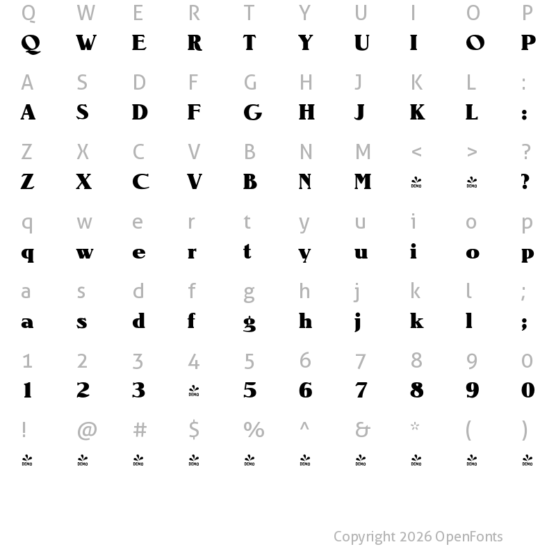 Character Map of FONTSPRING DEMO - Nevada Serial Heavy Regular