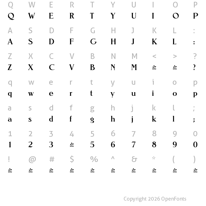 Character Map of FONTSPRING DEMO - Nevada Serial Medium Regular