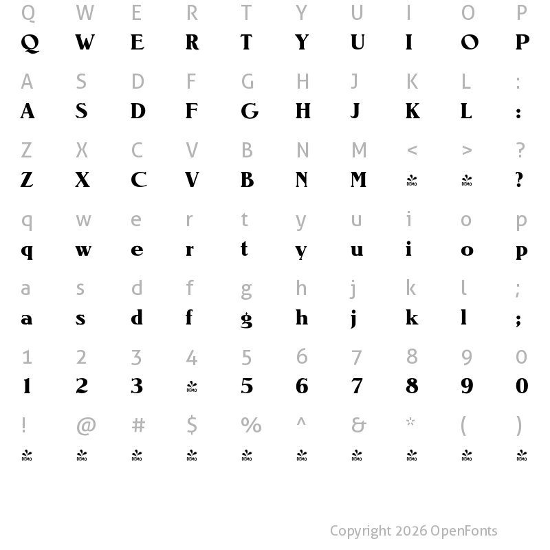 Character Map of FONTSPRING DEMO - Nevada Serial Xbold Regular