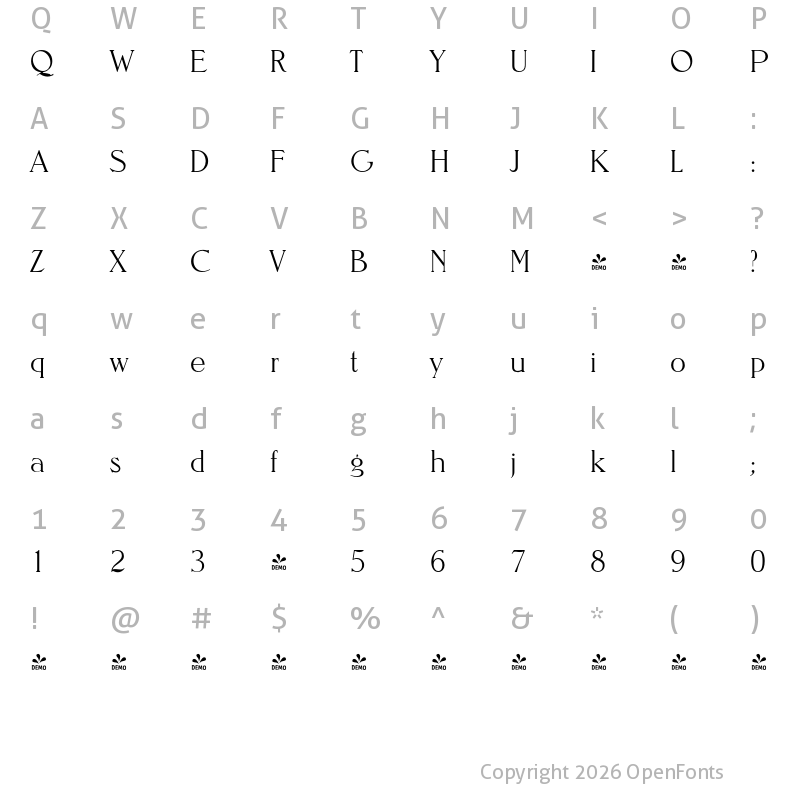 Character Map of FONTSPRING DEMO - Nevada Serial Xlight Regular