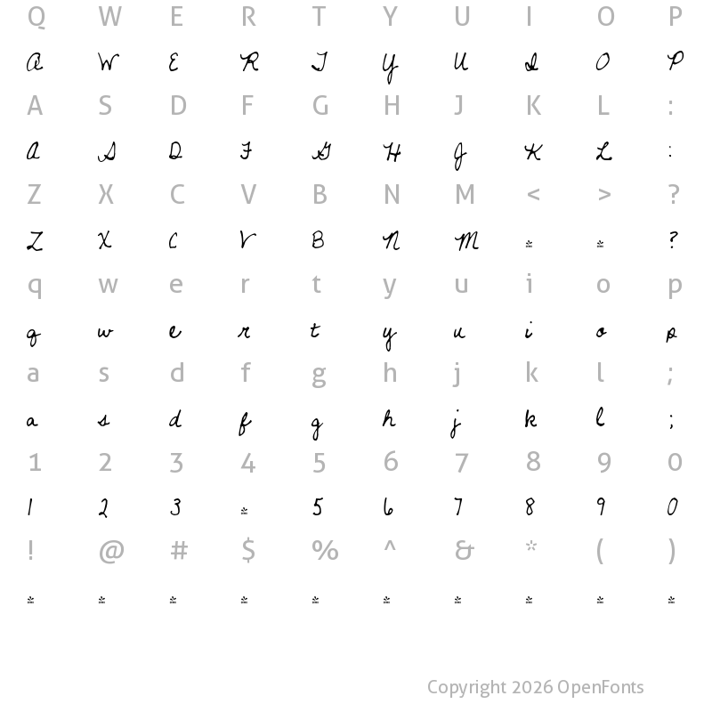 Character Map of FONTSPRING DEMO - Never Let Go Normal