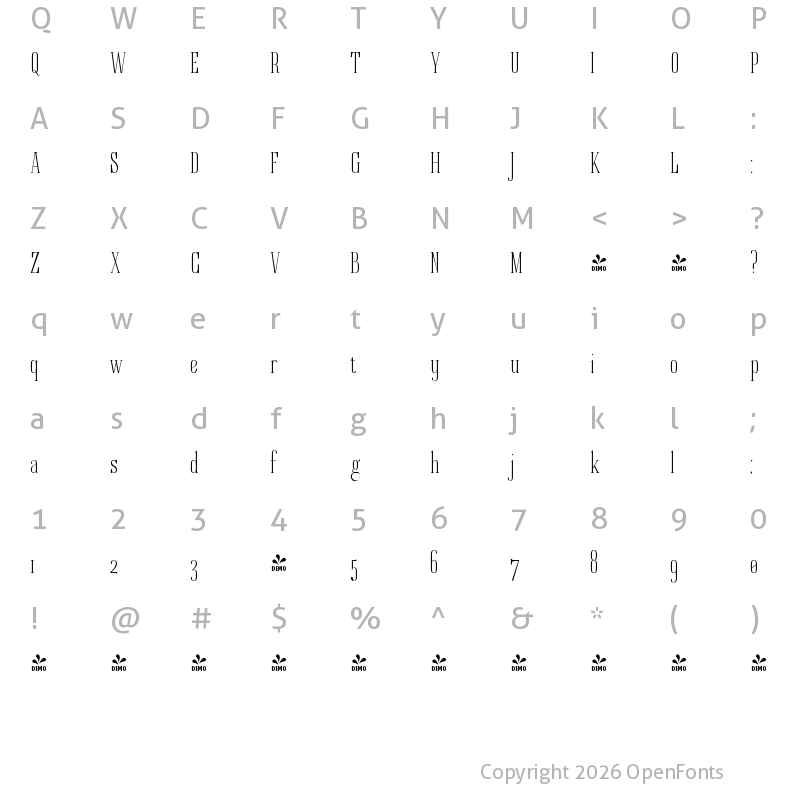Character Map of FONTSPRING DEMO - New Ayres Light Cond Regular