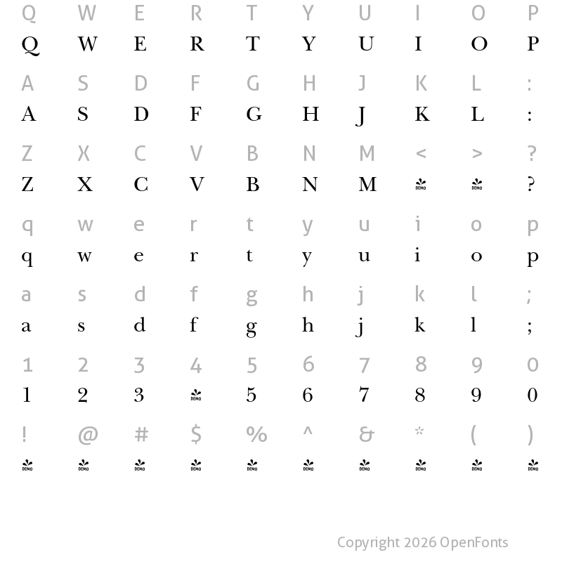 Character Map of FONTSPRING DEMO - New Baskerville FS Regular
