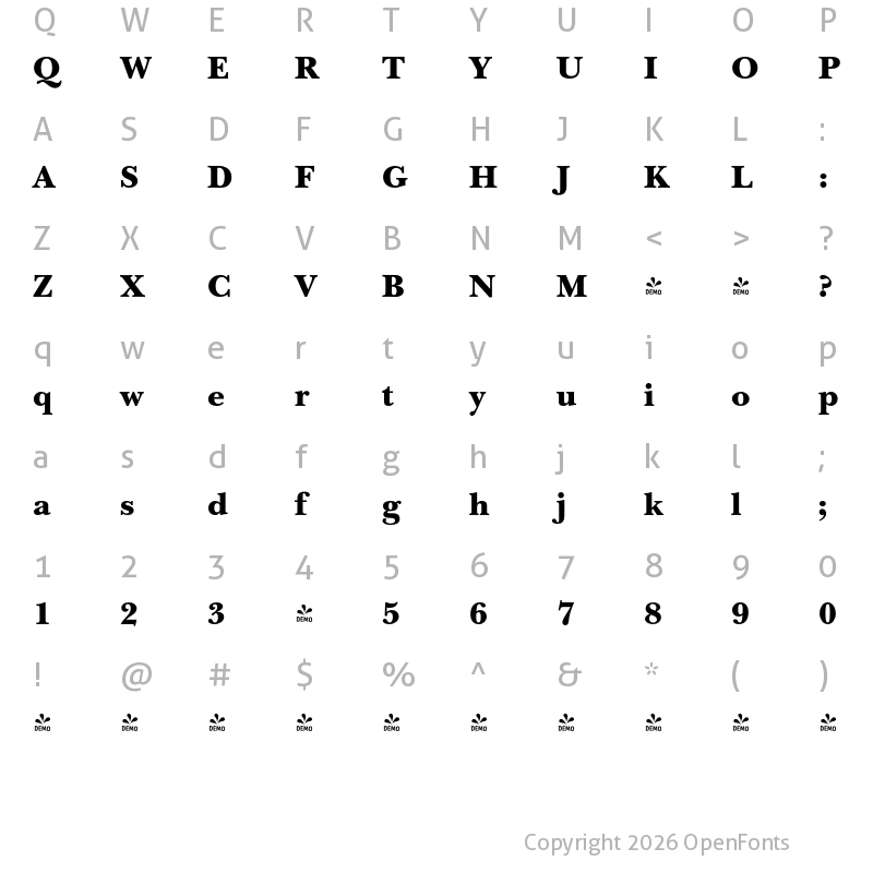 Character Map of FONTSPRING DEMO - New Baskerville FS SemiBd Bold