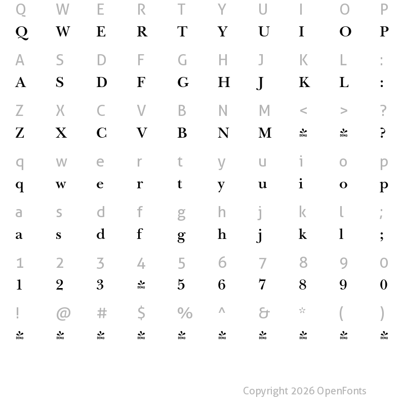 Character Map of FONTSPRING DEMO - New Baskerville FS SemiBd Regular