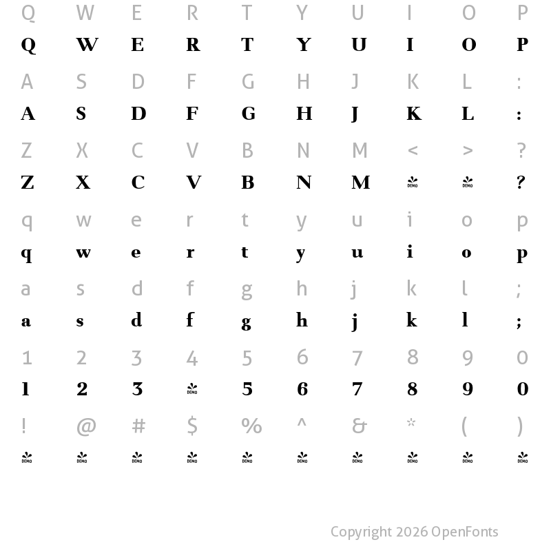 Character Map of FONTSPRING DEMO - New Millennium Headline Regular