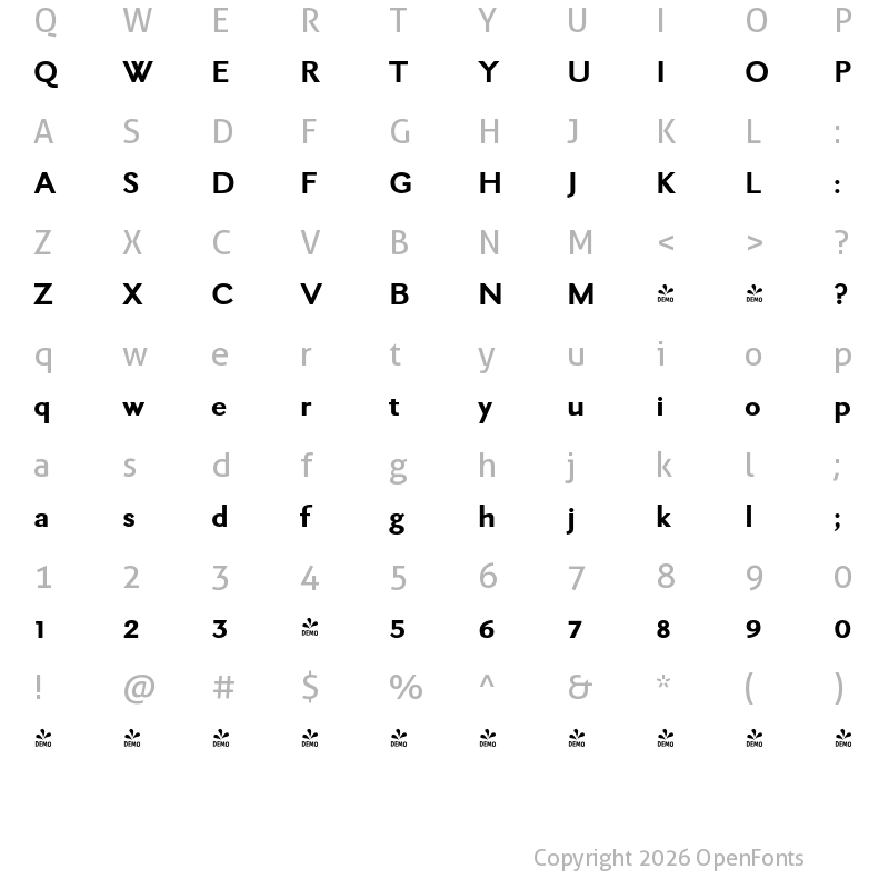 Character Map of FONTSPRING DEMO - New Millennium Linear Regular