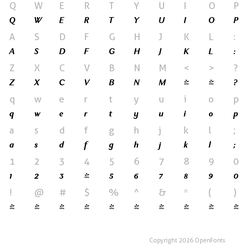 Character Map of FONTSPRING DEMO - New Millennium Sans Regular