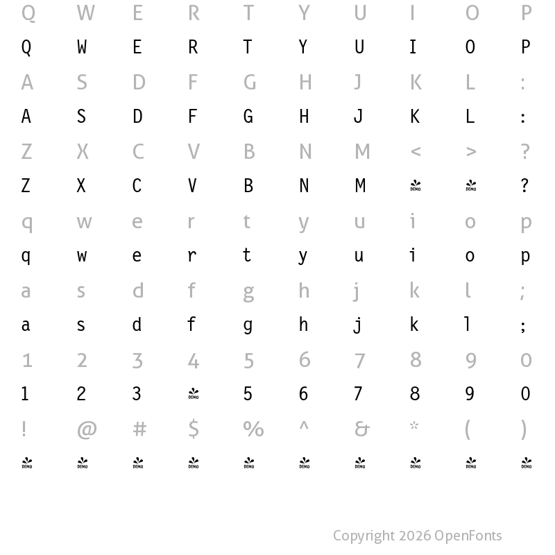 Character Map of FONTSPRING DEMO - NewLetterGothic Regular