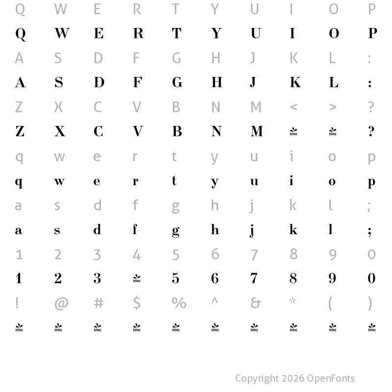 Character Map of FONTSPRING DEMO - NewStandard Bold