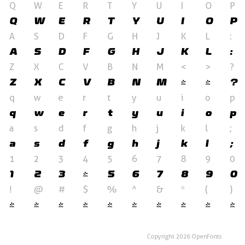 Character Map of FONTSPRING DEMO - Nicomedia Black Ita Italic