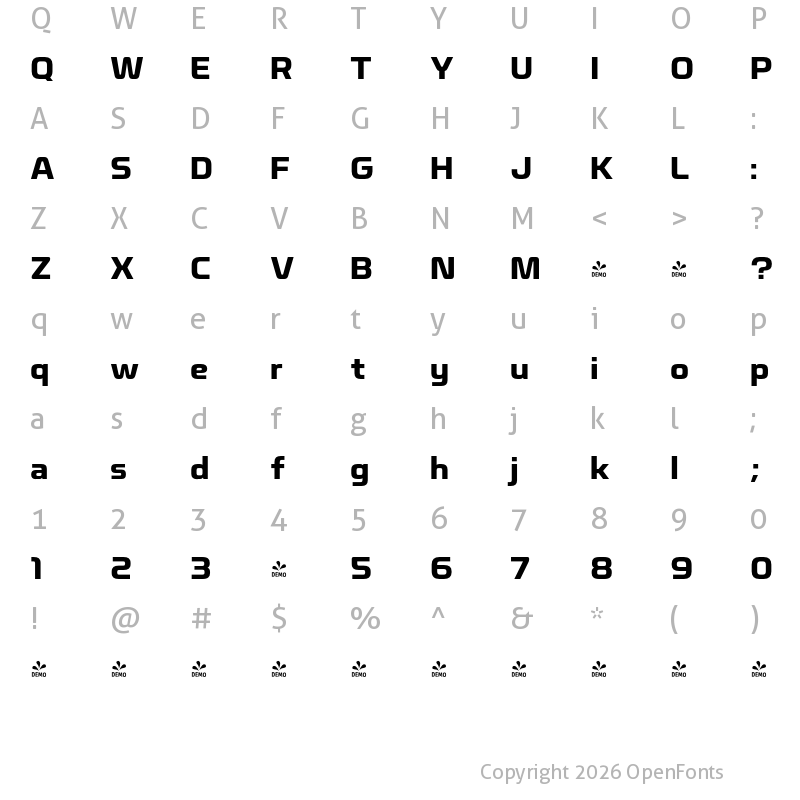 Character Map of FONTSPRING DEMO - Nicomedia Bold