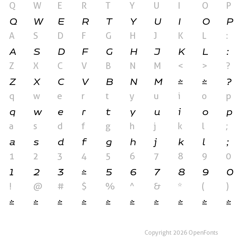 Character Map of FONTSPRING DEMO - Niemeyer It Regular