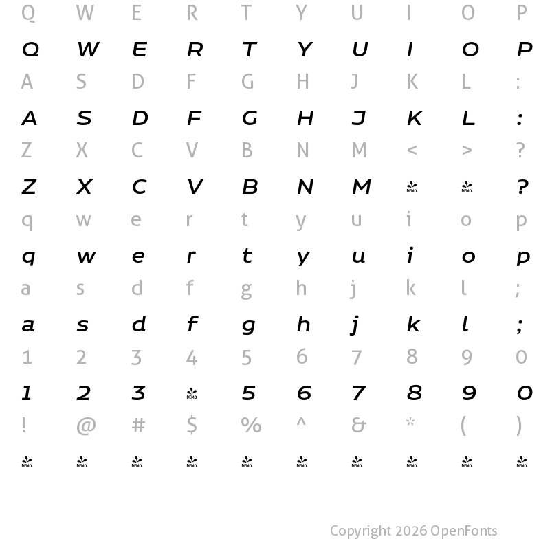 Character Map of FONTSPRING DEMO - Niemeyer Medium It Regular