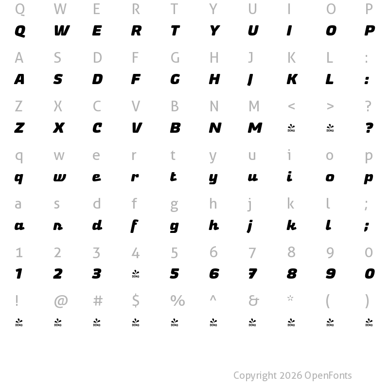 Character Map of FONTSPRING DEMO - Nikaia Script Bold