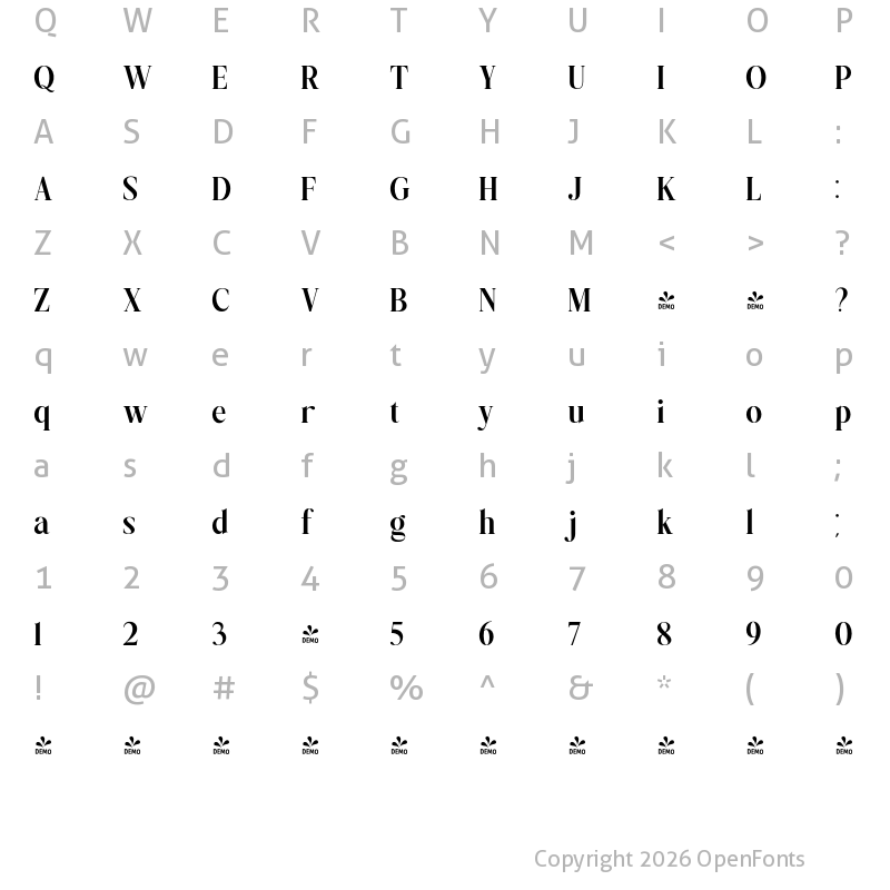 Character Map of FONTSPRING DEMO - Nillota Black Regular