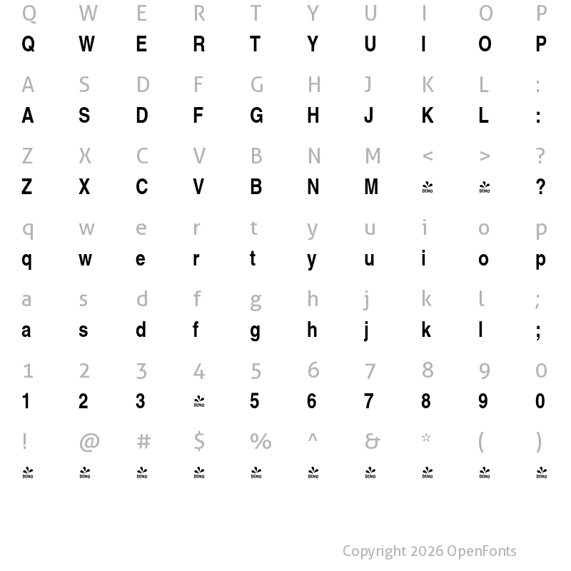 Character Map of FONTSPRING DEMO - NimbusSanConL Bold