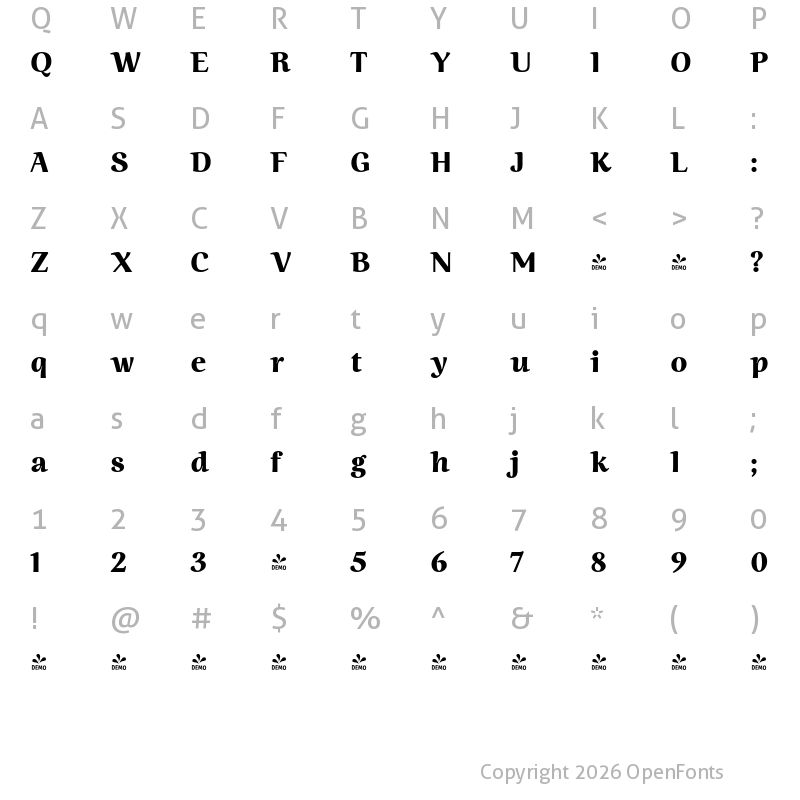 Character Map of FONTSPRING DEMO - Ninfa Black