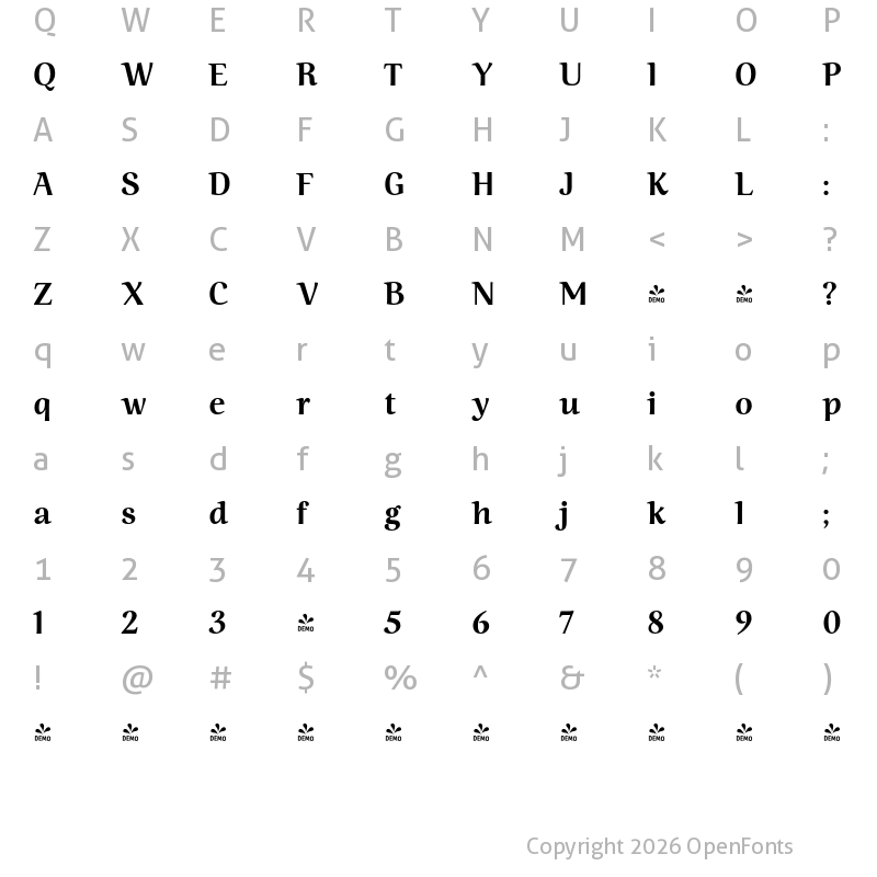 Character Map of FONTSPRING DEMO - Ninfa Bold