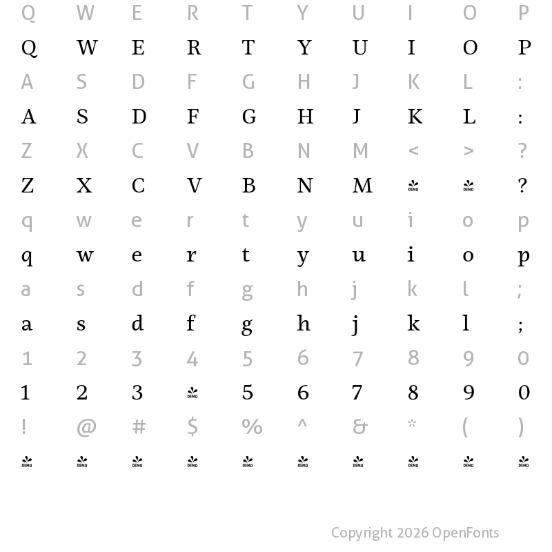 Character Map of FONTSPRING DEMO - Ninfa Serif Regular