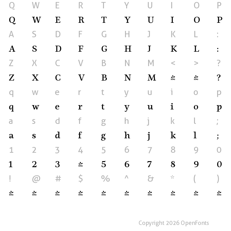 Character Map of FONTSPRING DEMO - Ninfa Serif SemiBold Regular