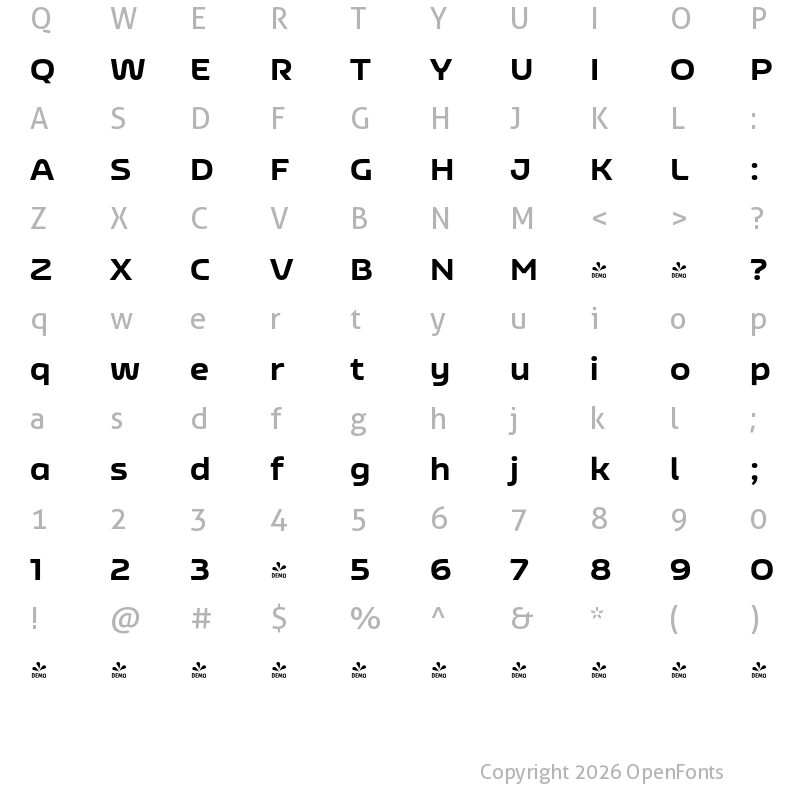 Character Map of FONTSPRING DEMO - Nizzoli Alt Black Regular