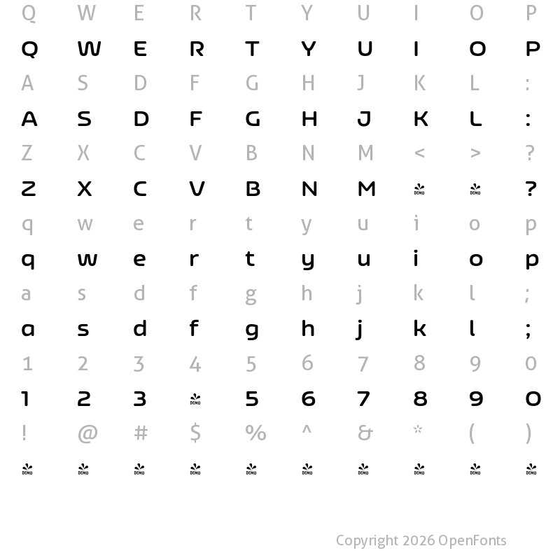 Character Map of FONTSPRING DEMO - Nizzoli Alt Rd Bold Regular
