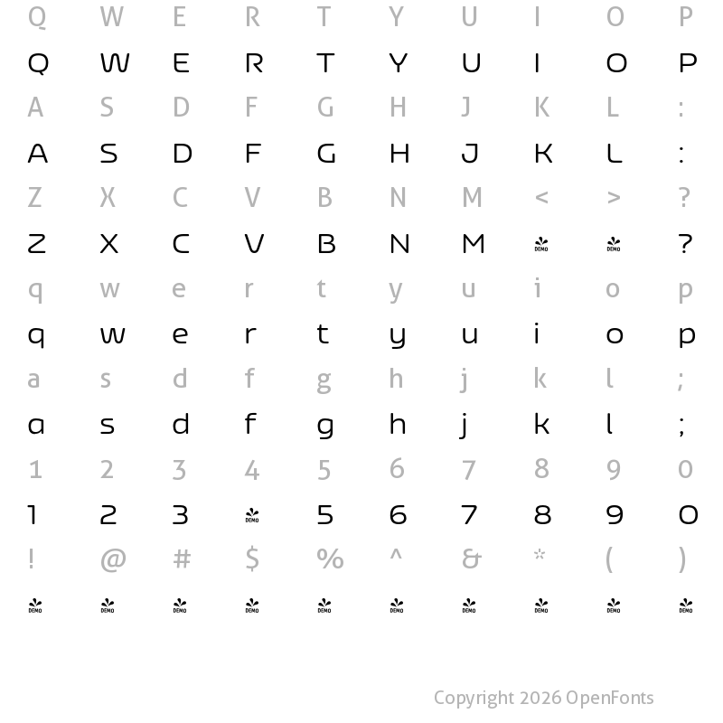 Character Map of FONTSPRING DEMO - Nizzoli Alt Rd Regular