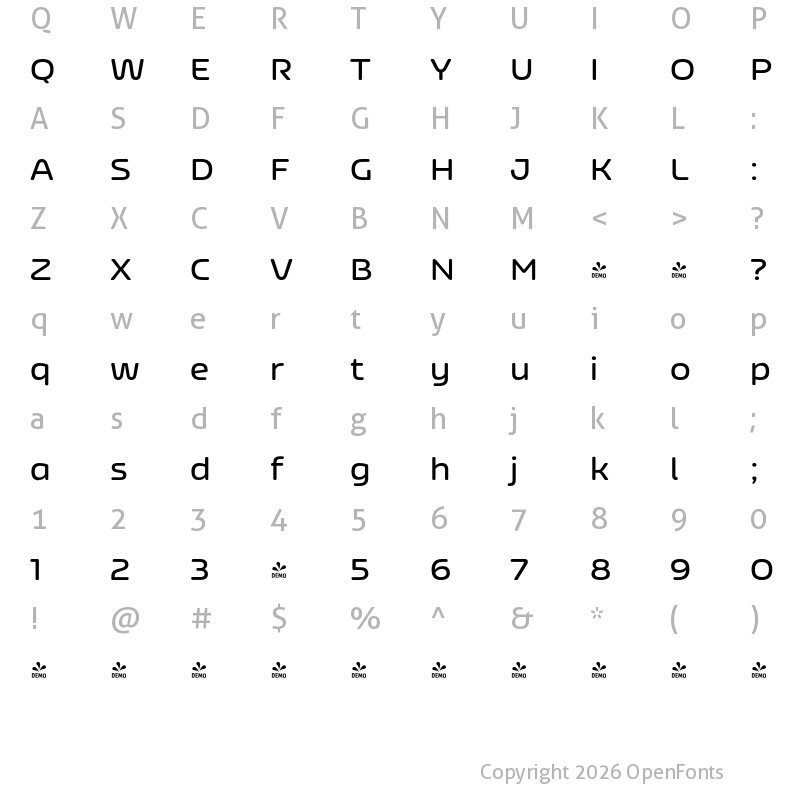 Character Map of FONTSPRING DEMO - Nizzoli Alt Rd SemiBold Regular