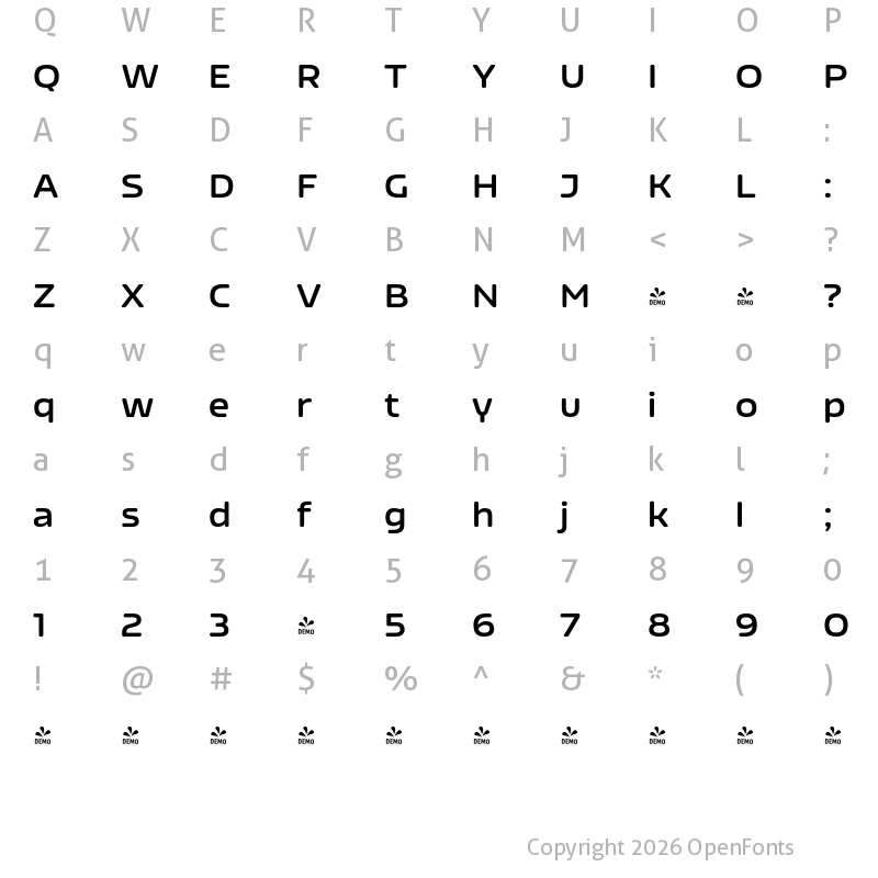 Character Map of FONTSPRING DEMO - Nizzoli Rd Bold Regular