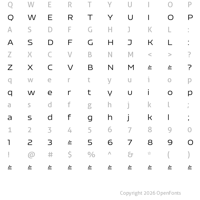 Character Map of FONTSPRING DEMO - Nizzoli Rd Regular