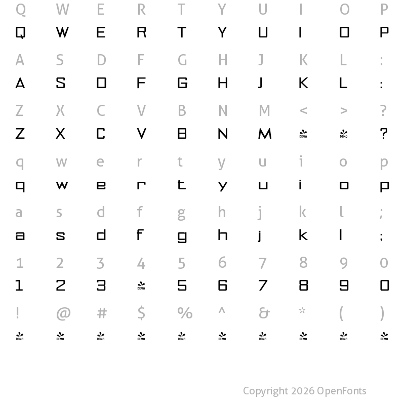 Character Map of FONTSPRING DEMO - NoExit Expanded Regular