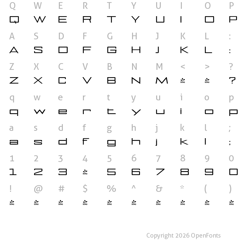 Character Map of FONTSPRING DEMO - NoExit Ultra Expanded Regular