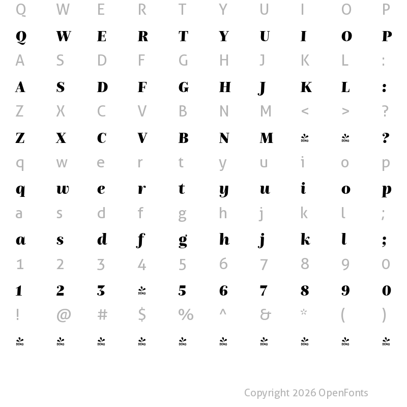 Character Map of FONTSPRING DEMO - Nomada Didone Black Italic