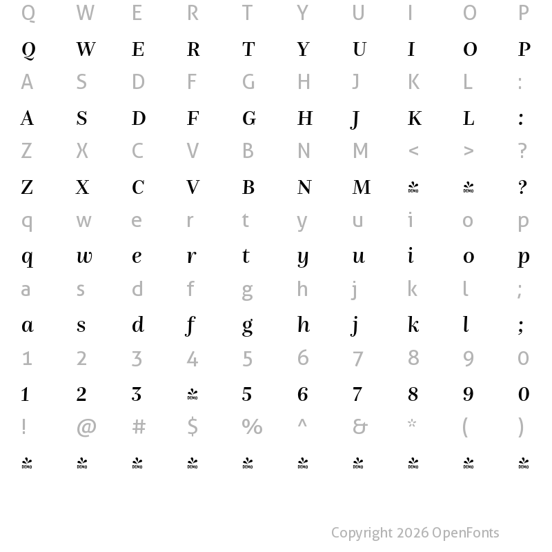 Character Map of FONTSPRING DEMO - Nomada Didone Medium Italic