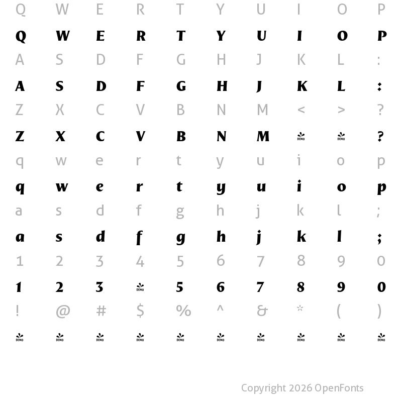 Character Map of FONTSPRING DEMO - Nomada Incise Black Italic