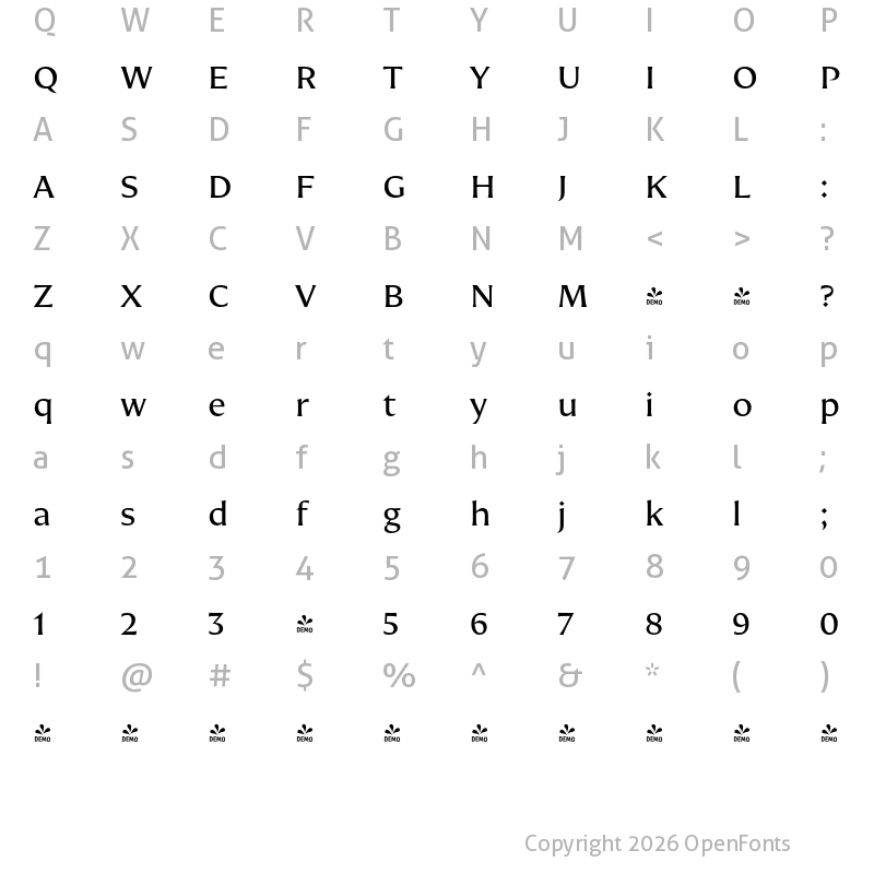 Character Map of FONTSPRING DEMO - Nomada Incise Regular
