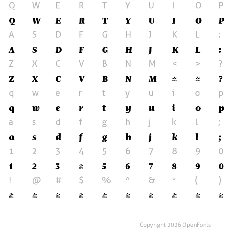 Character Map of FONTSPRING DEMO - Nomada Serif Black Italic