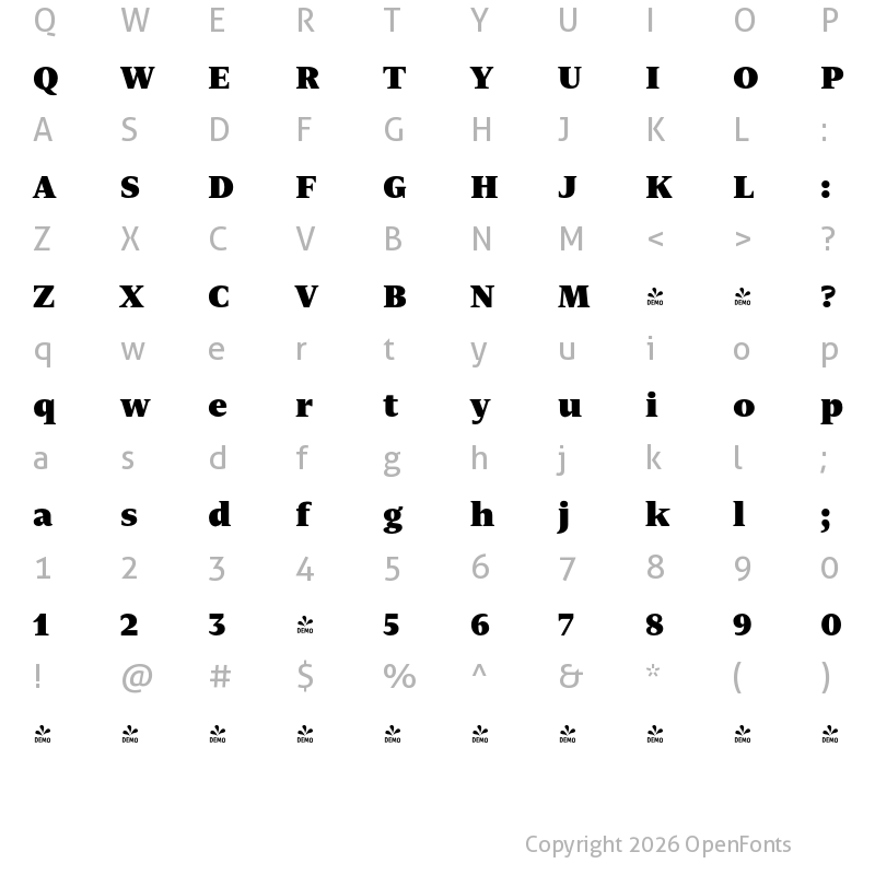 Character Map of FONTSPRING DEMO - Nomada Serif Extrablack Regular