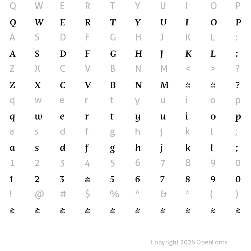 Character Map of FONTSPRING DEMO - Nomada Serif Medium Italic