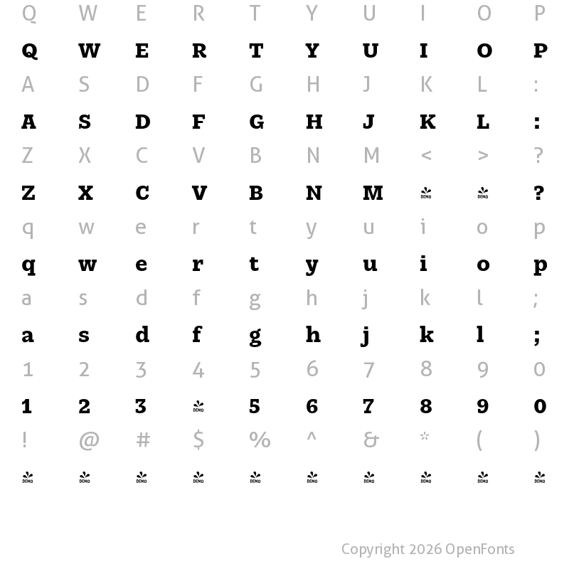 Character Map of FONTSPRING DEMO - Nomada Slab Bold