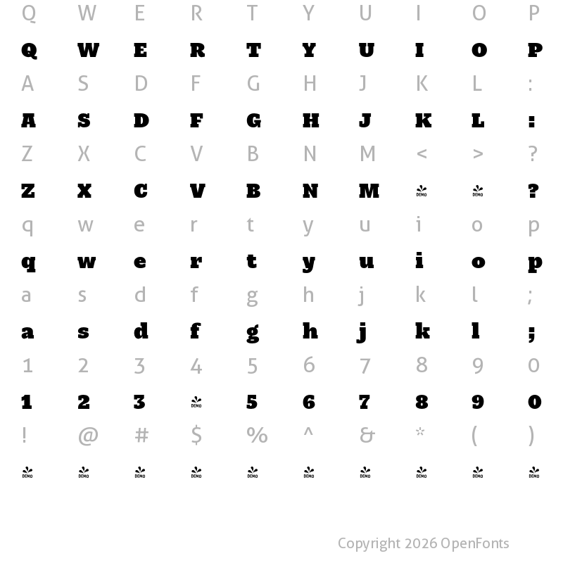 Character Map of FONTSPRING DEMO - Nomada Slab Extrablack Regular