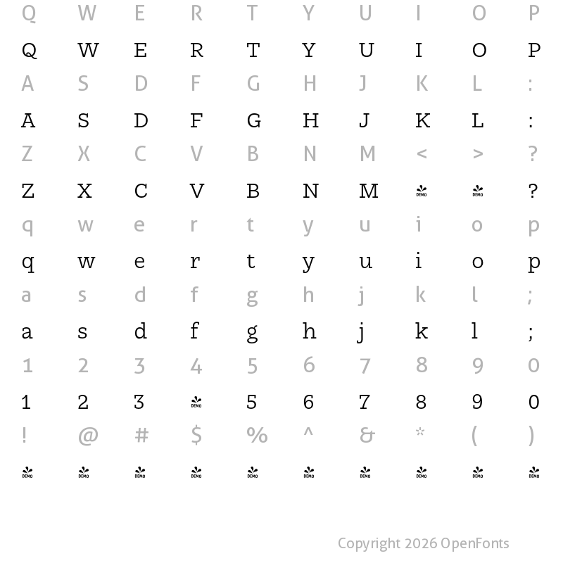 Character Map of FONTSPRING DEMO - Nomada Slab Light Regular