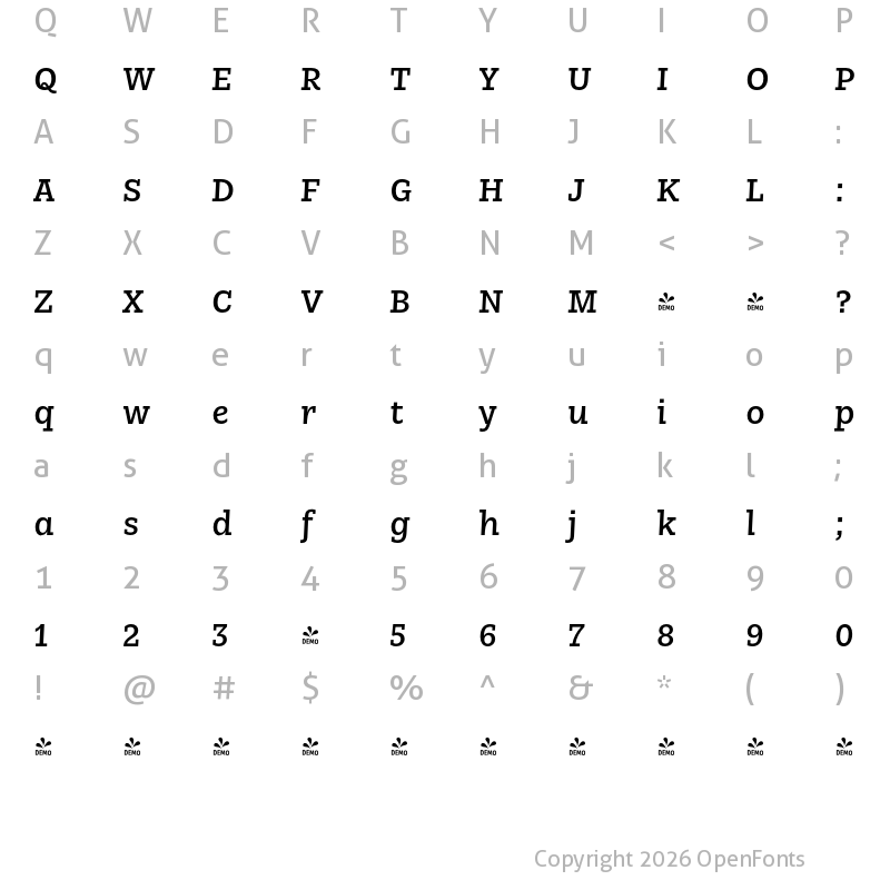 Character Map of FONTSPRING DEMO - Nomada Slab Medium Italic