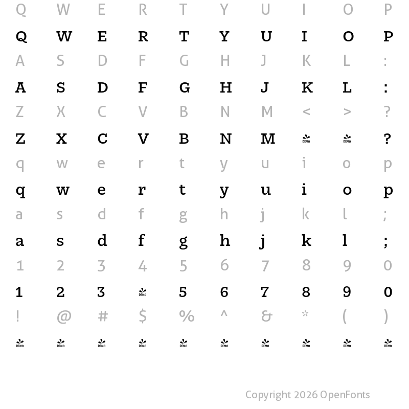 Character Map of FONTSPRING DEMO - Nomada Slab Medium Regular