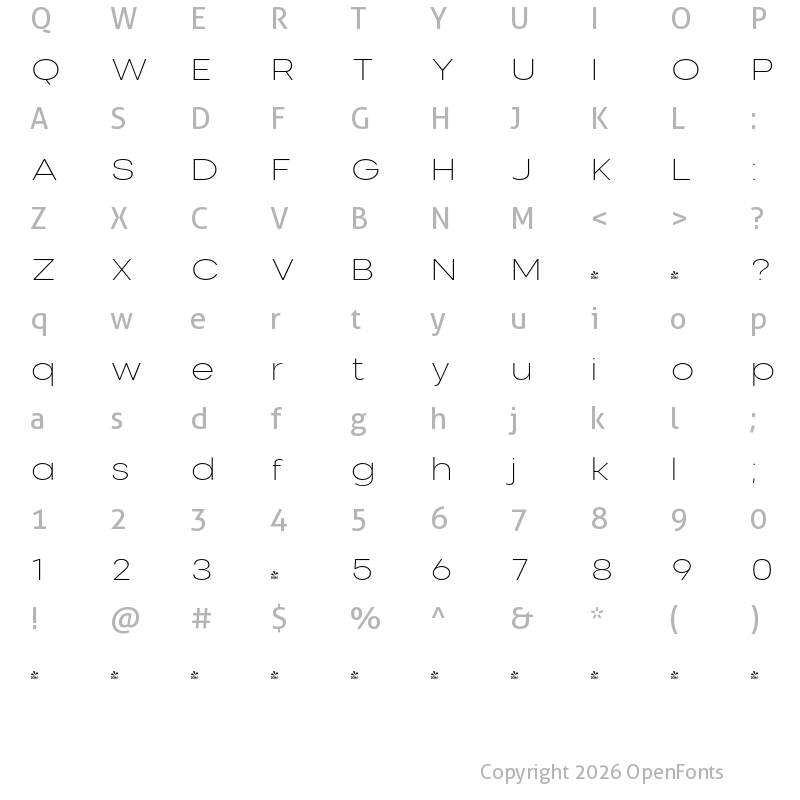 Character Map of FONTSPRING DEMO - Nominee Extra Light Extended Regular