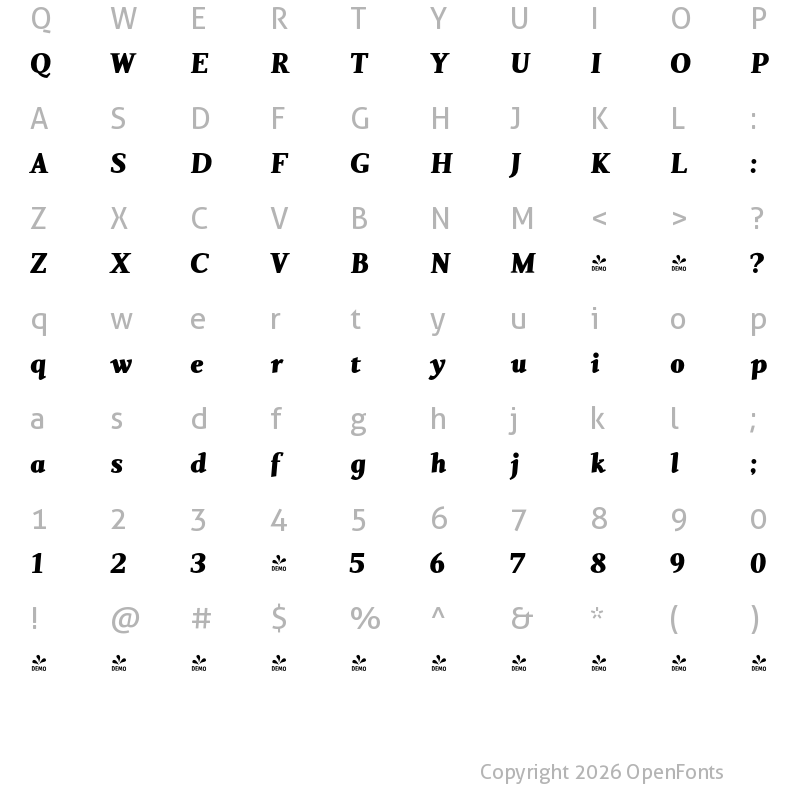 Character Map of FONTSPRING DEMO - Nosta Bd Bold Italic