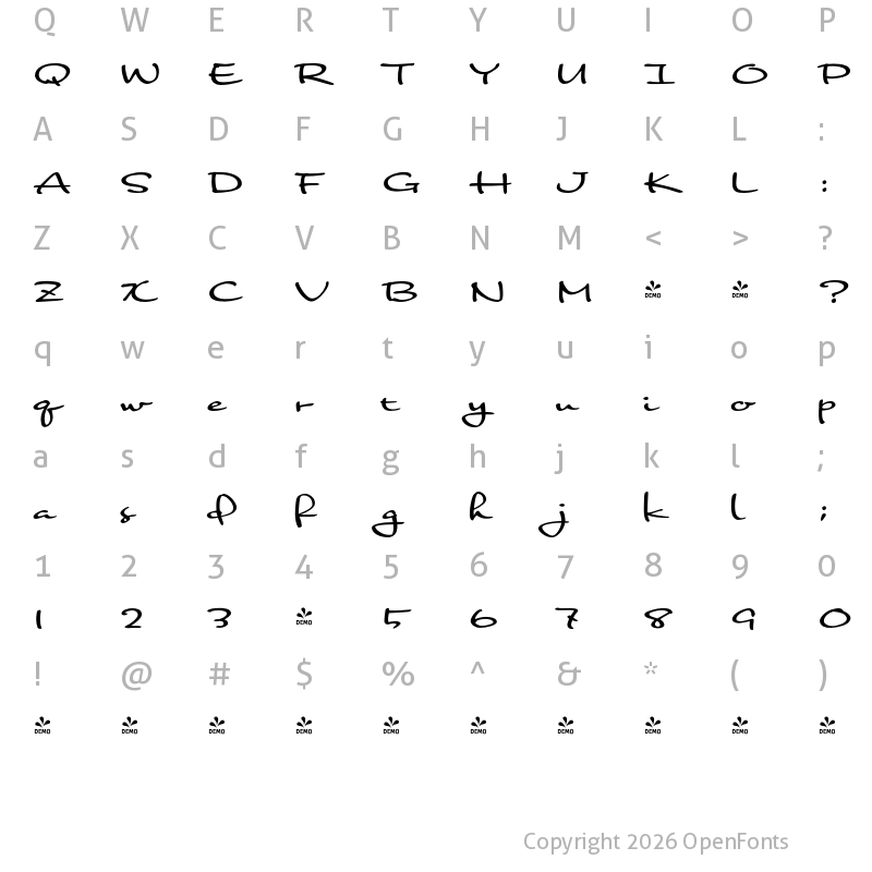 Character Map of FONTSPRING DEMO - Nothing Regular