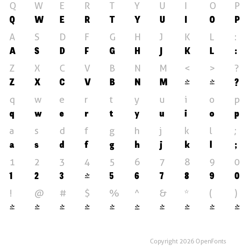 Character Map of FONTSPRING DEMO - Nova Grotesk Condensed Black Regular